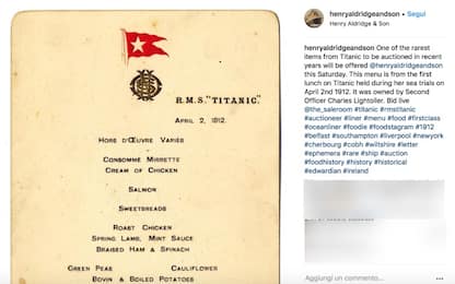 Titanic, il primo menù all’asta per 100 mila sterline