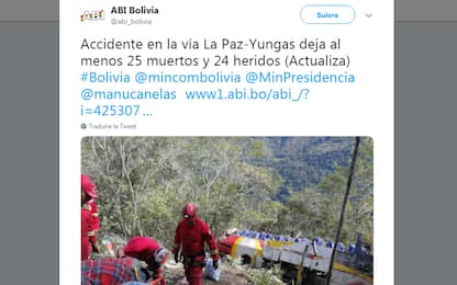 Autobus precipita in una scarpata: 25 morti in Bolivia