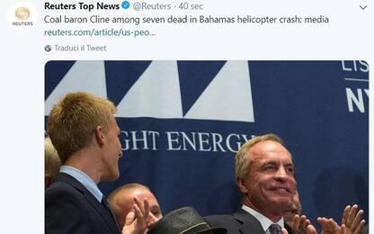 Bahamas, cade un elicottero: tra le vittime il miliardario Chris Cline