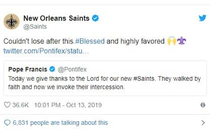 Bergoglio "tifoso" del News Orleans Saints per una svista su twitter 