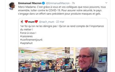 Coronavirus, Macron ringrazia i cassieri su Twitter