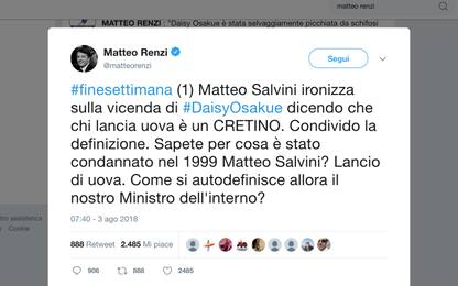 Salvini: lanciare uova è da cretini. Renzi: lui condannato per questo