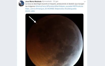 Luna colpita da un meteorite durante l’eclissi: ripreso l’impatto