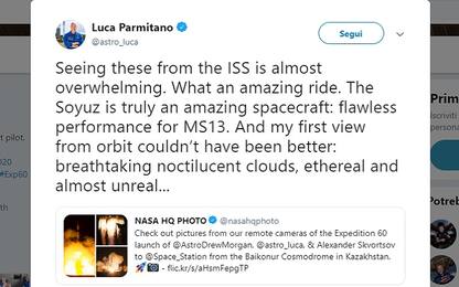 Luca Parmitano, primo tweet dalla Iss: “Che viaggio incredibile”