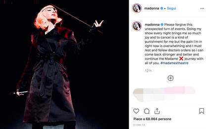 Madonna cancella tre date del tour per problemi di salute