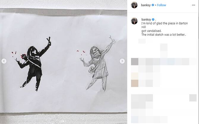Banksy Su Instagram Grazie Per Aver Vandalizzato Il Murale E Pubblica I Disegni Foto Sky Tg24