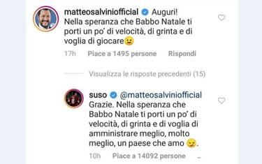 Salvini punge Suso, il giocatore del Milan replica: scambio sui social